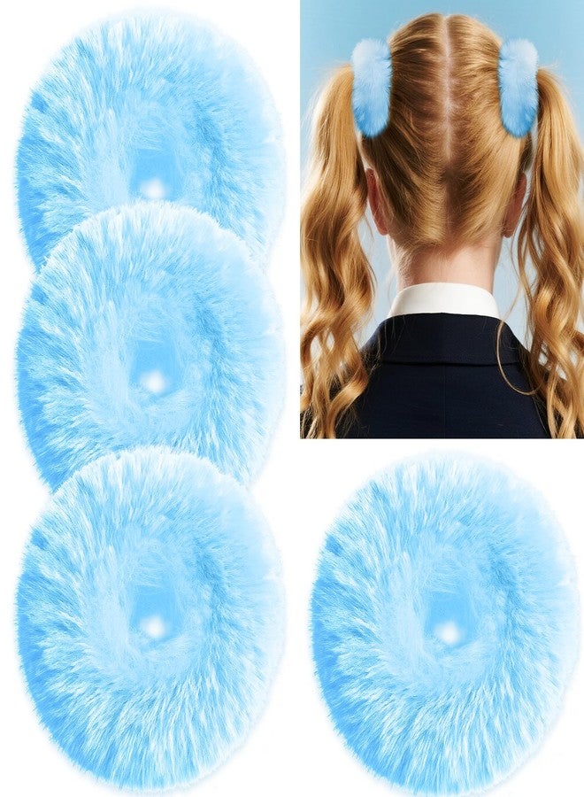 YGDZ 4PCS Blue Pom Pom Hair Ties, Furry Faux Rabbit Fur Light Blue Scrunchies, Hair Ties Ponytail Holders, Hair Accessories for Girls Women - Image 1
